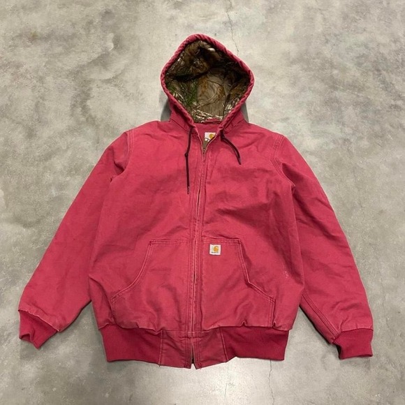 Vintage y2k 90s hot pink GRAIL womens zip up real tree carhartt canvas jacket